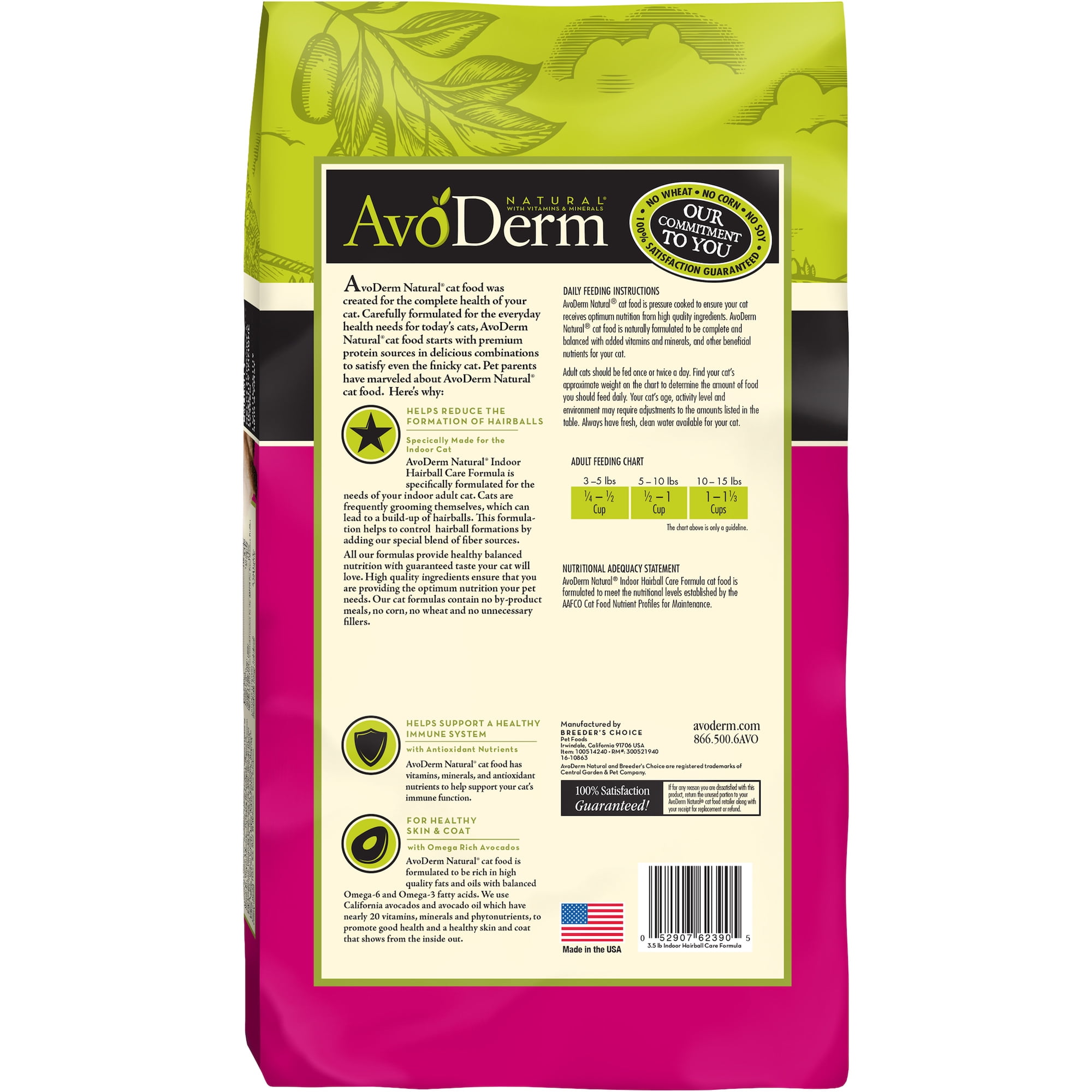 AvoDerm Natural Indoor Hairball Formula Corn Free Cat Food, 3.5-Pound