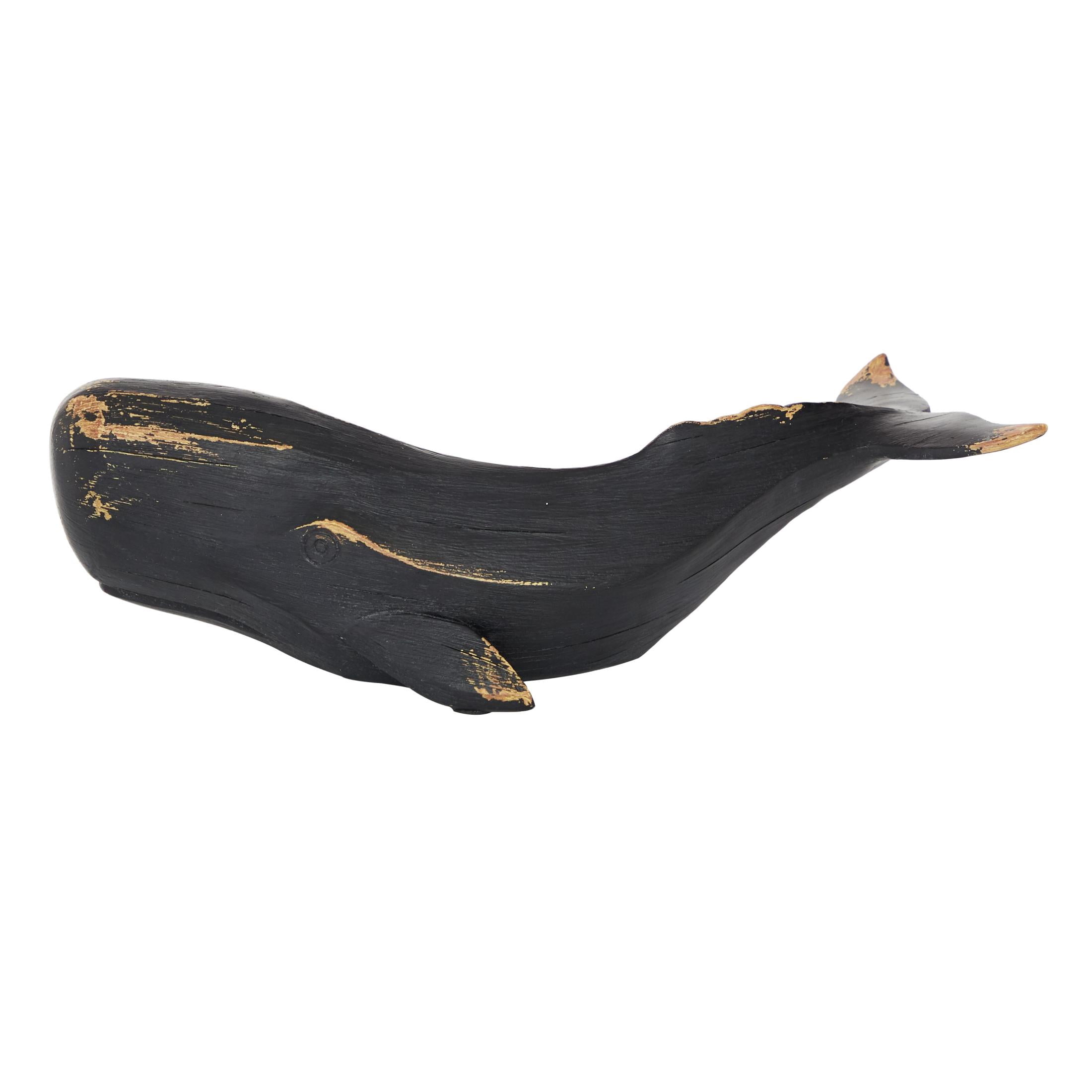 14" x 4" Black Polystone Handmade Whale Sculpture, by DecMode