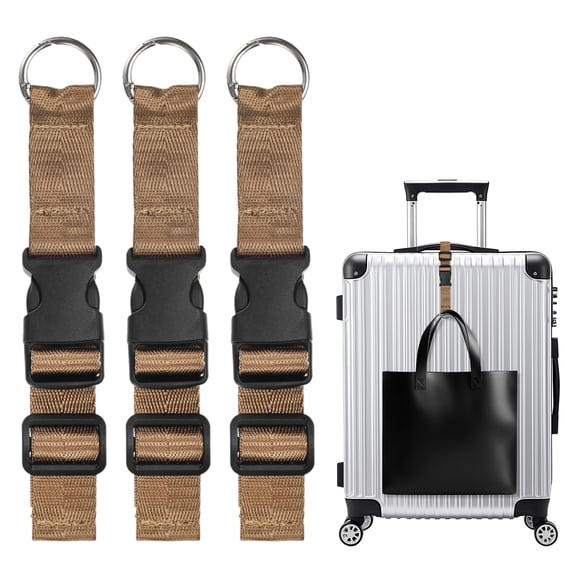 3-Pack Add A Bag Luggage Strap, Adjustable Suitcase Belt, Luggage Connector [Brown]