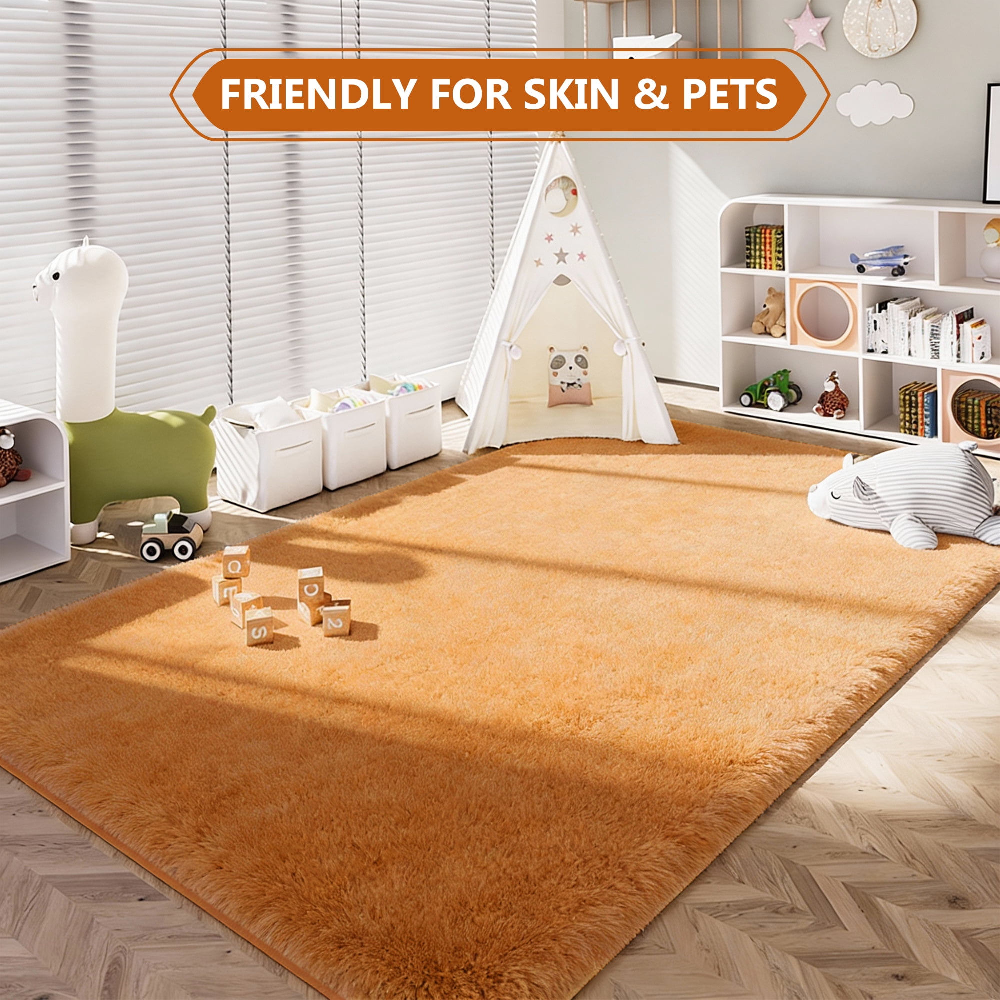 Pentantan Shag Area Rugs, 9ft x 12ft Soft Fluffy Indoor Carpet for Living Room Bedroom Decor, Light Brown