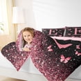 thumbnail image 3 of jejeloiu Butterfly Glitter Initial E Print Full Size Comforter Sets For Girls,Pink Monogrammed Theme Bedding Sets For Kids,Pink Reversible,3-Piece, 3 of 7