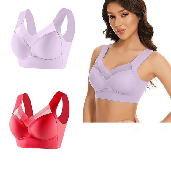2PCS Plus Size Women's Bra Modern Stretch Seamfree Wide Strap Bralette Back Smoothing Bralette