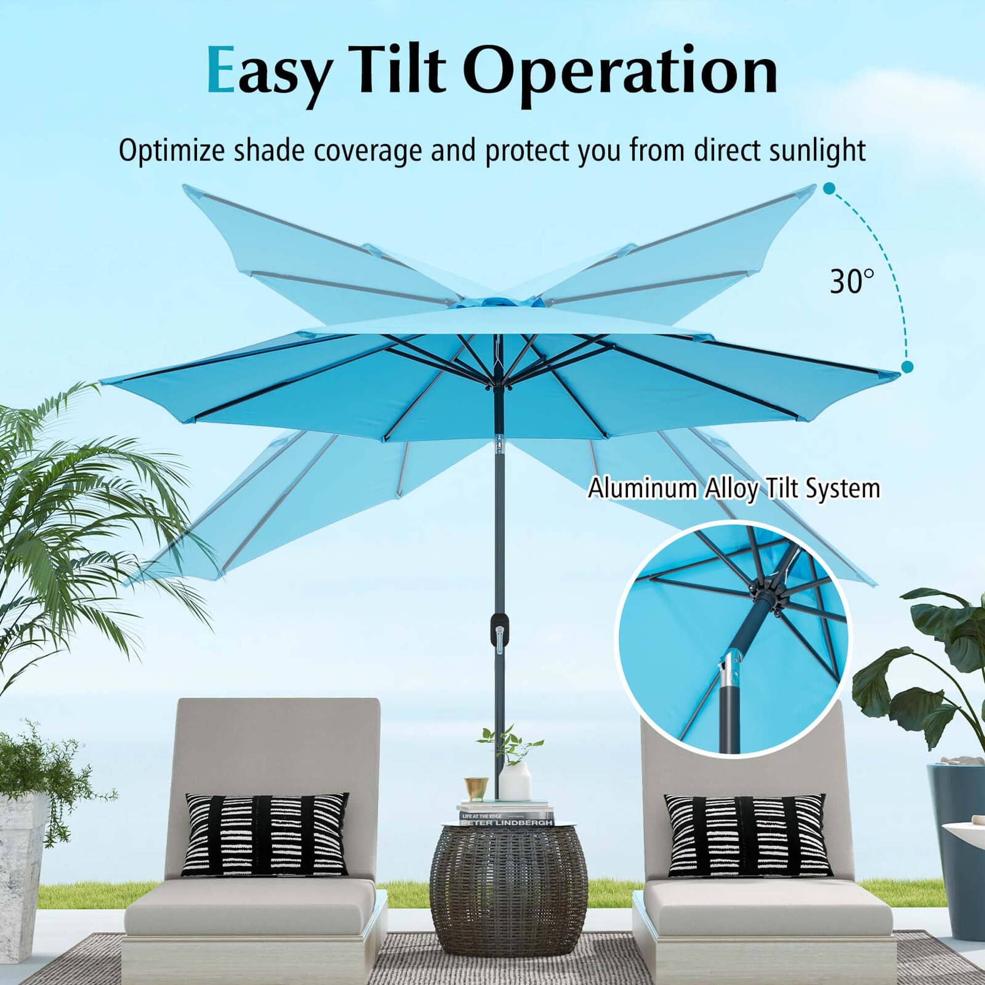 Costway 10FT Patio Umbrella Sunshade Market Steel Tilt with Tilt Mechanism Crank Handle