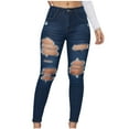 thumbnail image 2 of Womens Ripped Distressed Skinny Jeans High Waisted Stretchy Hollow Denim Capri Pants Distressed Cropped Jeggings Casual, 2 of 6