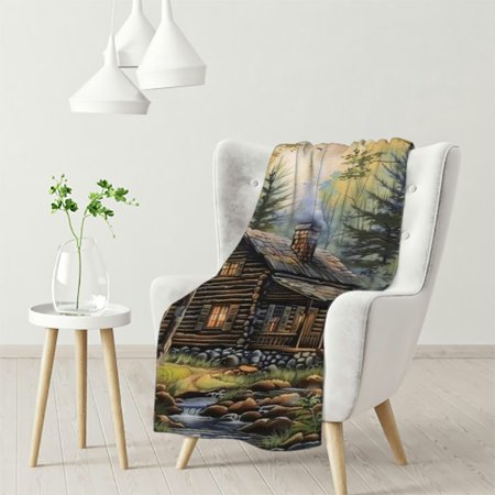 Dvbnli Rustic Country Cabin in The Woods Blanket Wildlife Rustic Soft Throw Blanket Luxurious Warm and Cozy for Bed Couch Chair Sofa Suitable for All Season for Kids and Adults White
