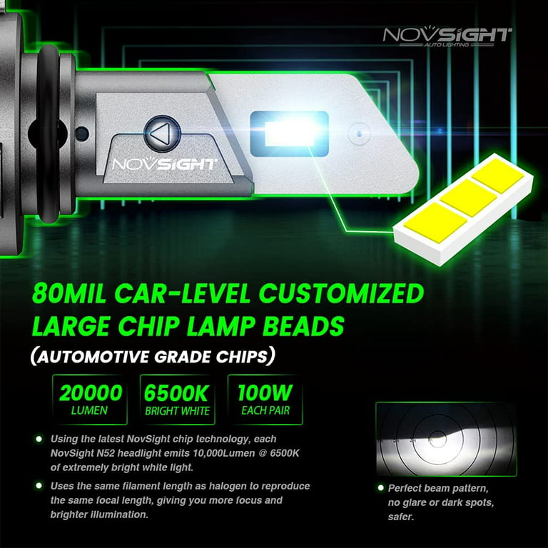NOVSIGHT 9006/HB4 LED Headlight Bulbs, 100W 20000 Lumens 600