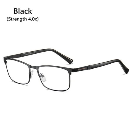 +1.0~+4.0 Business Reading Stainless Steel Readers Glasses Reading Glasses for Men & Women Anti Blue Light Men's Presbyopic Optical Glasses BLACK STRENGTH 4.0X
