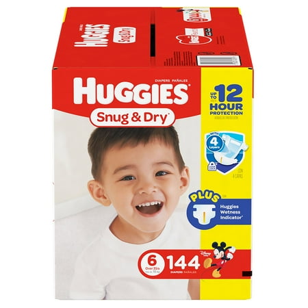 Free Diapers - Huggies Snug & Dry Diapers Size 6 - 144 ct. ( Weight 35+ lbs.) - Bulk Qty, Free Shipping - Comfortable, Soft, No leaking & Good nite Diapers