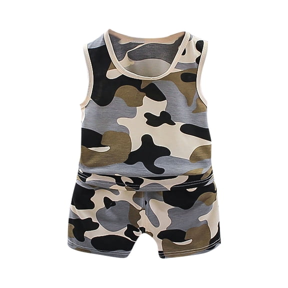 Gerichy Boys Summer Outfits Toddler Kids Baby Boy Clothes Toddler Baby Boy Camouflage Round Neck Short Sleeveless Suit Shorts Sets Seeveless Shirt Top Shorts Suits