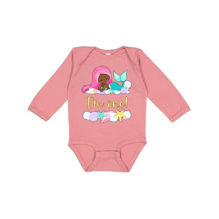 

Inktastic I m 1 Mermaid with Pink Hair and Shells Gift Baby Boy or Baby Girl Long Sleeve Bodysuit