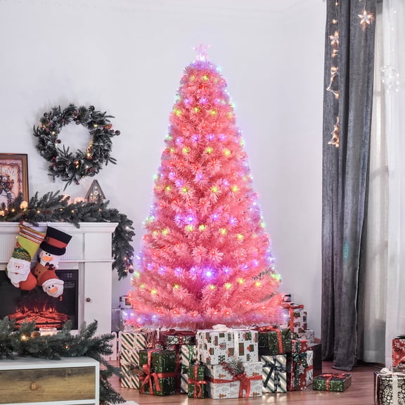 HOMCOM Artificial Tree Multi-Colored Pre-Lit Holiday Christmas Decoration
