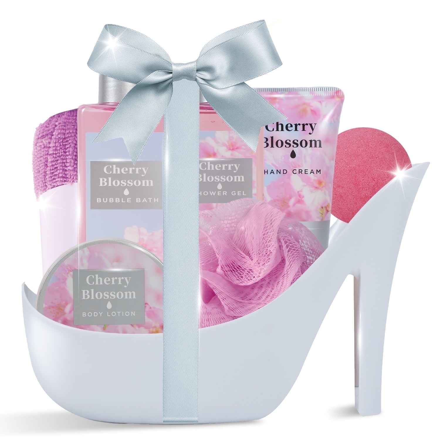 Spa Luxetique Gift Baskets for Women, 8 Pcs Cherry Blossom Birthday Gifts Ideas for Mom, Bath and Body Gift Sets for Her, Home Spa Kits
