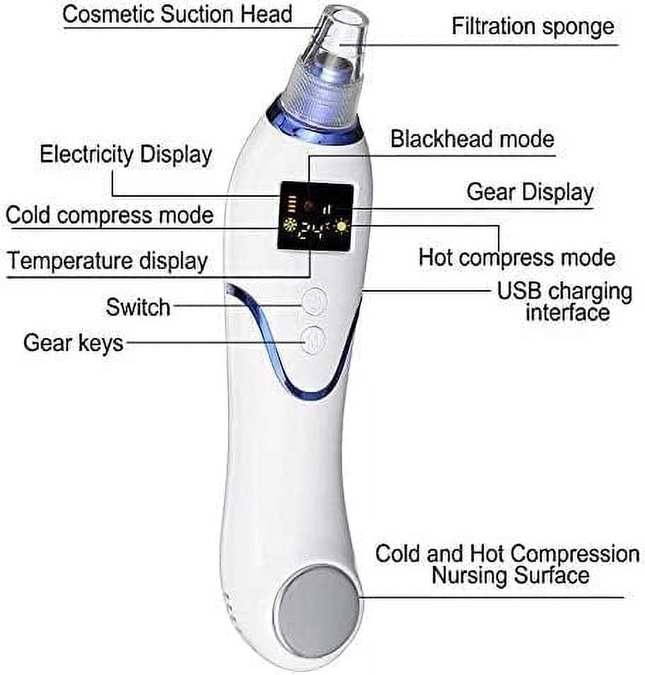 Blackhead Remover Vacuum Electric Blackhead Removal Tools Pore Cleaner Extractor Facial Cleaner SuctionTools, 5 Adjustable Suction Power, 5 Replacement Probes, USB Rechargeable，Safe, effective, painl