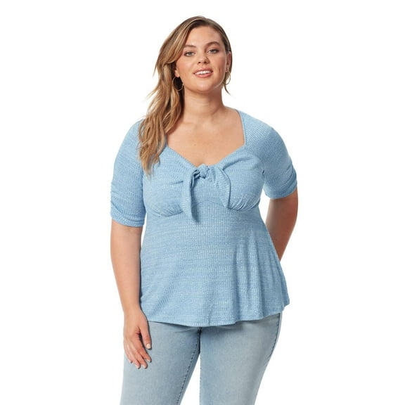 Jessica Simpson Womens Plus Lyndey Ribbed Knit Knot Front Pullover Top-3X