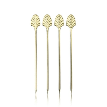 

Viski Gold Art Deco Cocktail Picks-Heavy Duty Toothpicks Stainless Steel Metal Drink Skewers Barware Accessories 5inch Set of 4