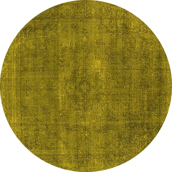 Ahgly Company Machine Washable Indoor Round Oriental Yellow Industrial Area Rugs, 8' Round