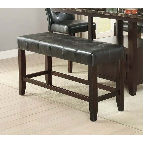 Xukmct Counter Height Bench with Wood Frame, Faux Leather Cushion Seat Dining Bench, Black   Brown