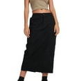 thumbnail image 3 of Midi Skirts for Women Casual Ruched Stretchy High Waist Wrap Skirt A-Line Skirt Pleated Flared Midi Skirt Solid Color High Waist Side Split Maxi Skirt Black S, 3 of 9