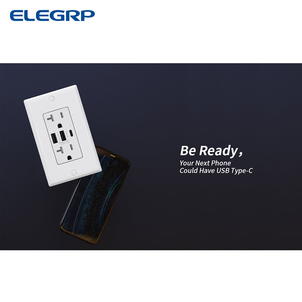 USB Outlets Receptacles, 3 Port USB C Wall Outlet, 30W 6.0A USB Electrical Outlet, 15 Amp Tamper Resistant Outlet with USB C Ports, UL Listed, Wall Plate Included