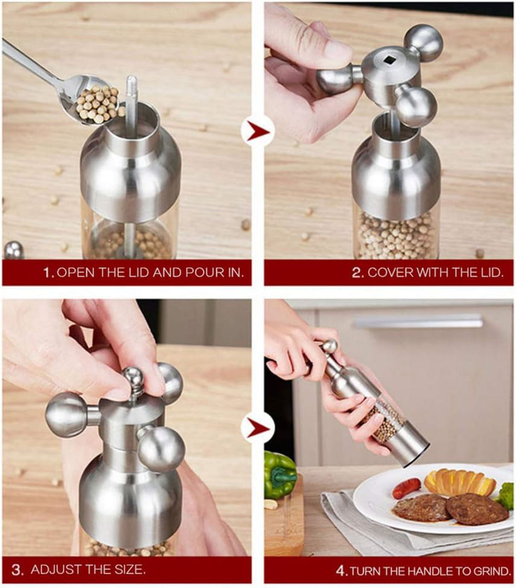 Manual Salt Pepper Grinder Set 2 Pack, Stainless Steel Faucet Shaker Mill Gold