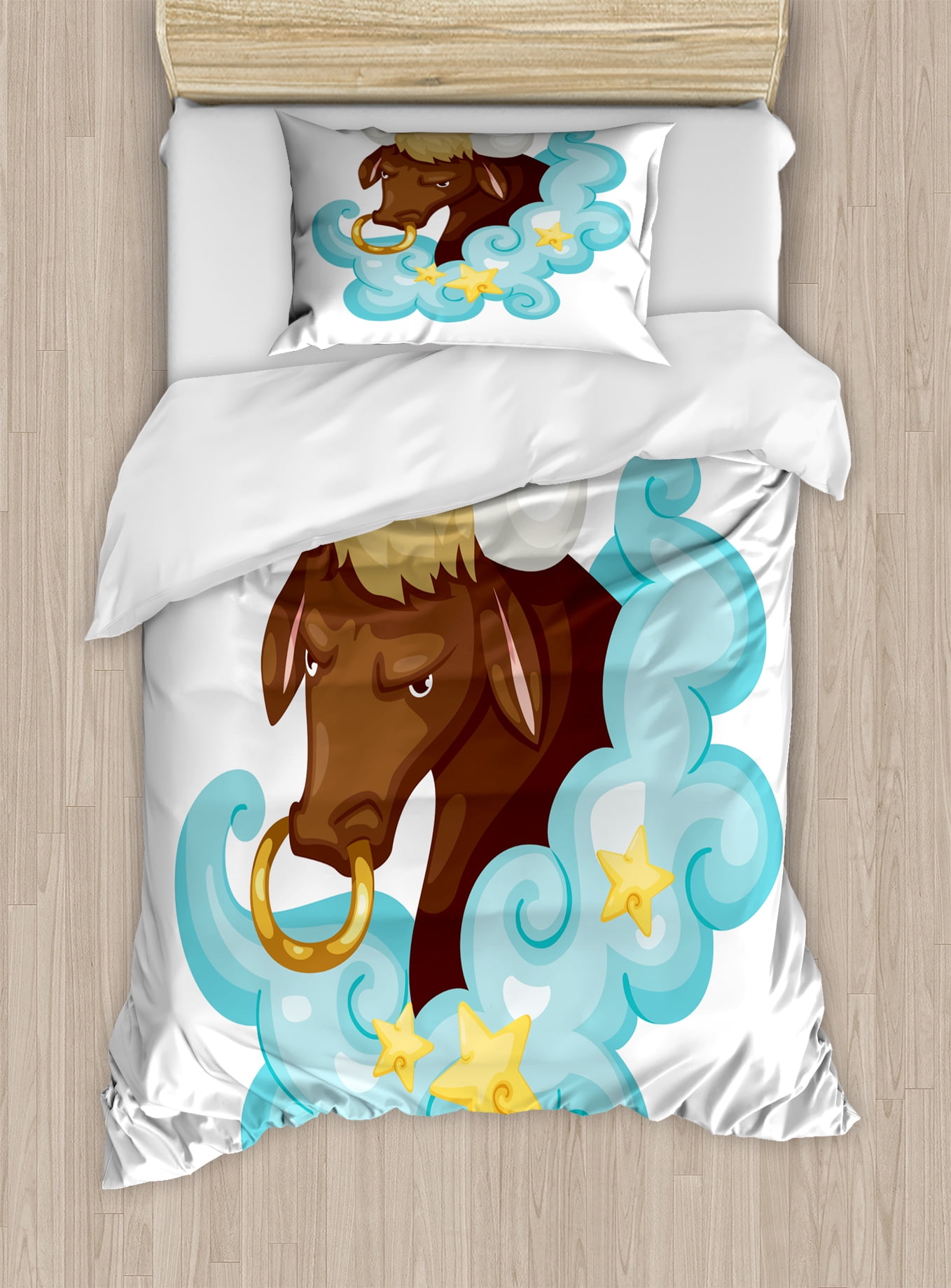 Zodiac Taurus Twin Size Duvet Cover Set, Cosmic Cartoon ...