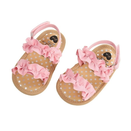 

AJTQTH Baby Shoes Toddler Summer Casual Lightweight Comfortable Ruffles Polka Dot Cute Sandals Kids Girls Buckle Ankle Straped Soft Sole Slippers Pink Size 11