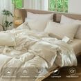 thumbnail image 5 of MooMee Striped Duvet Cover Set King 100% Washed Cotton Linen Like Textured Breathable 3-Piece (Almond Milk Grey& White Wide Stripes), 5 of 8