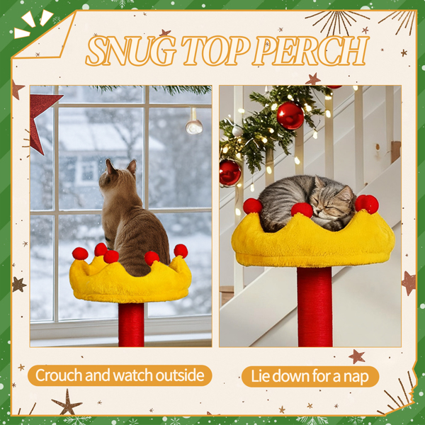 29.5in Christmas-Themed Plush Cat Tree - Compact 5-in-1 Design, for Small Spaces & Indoor Cats