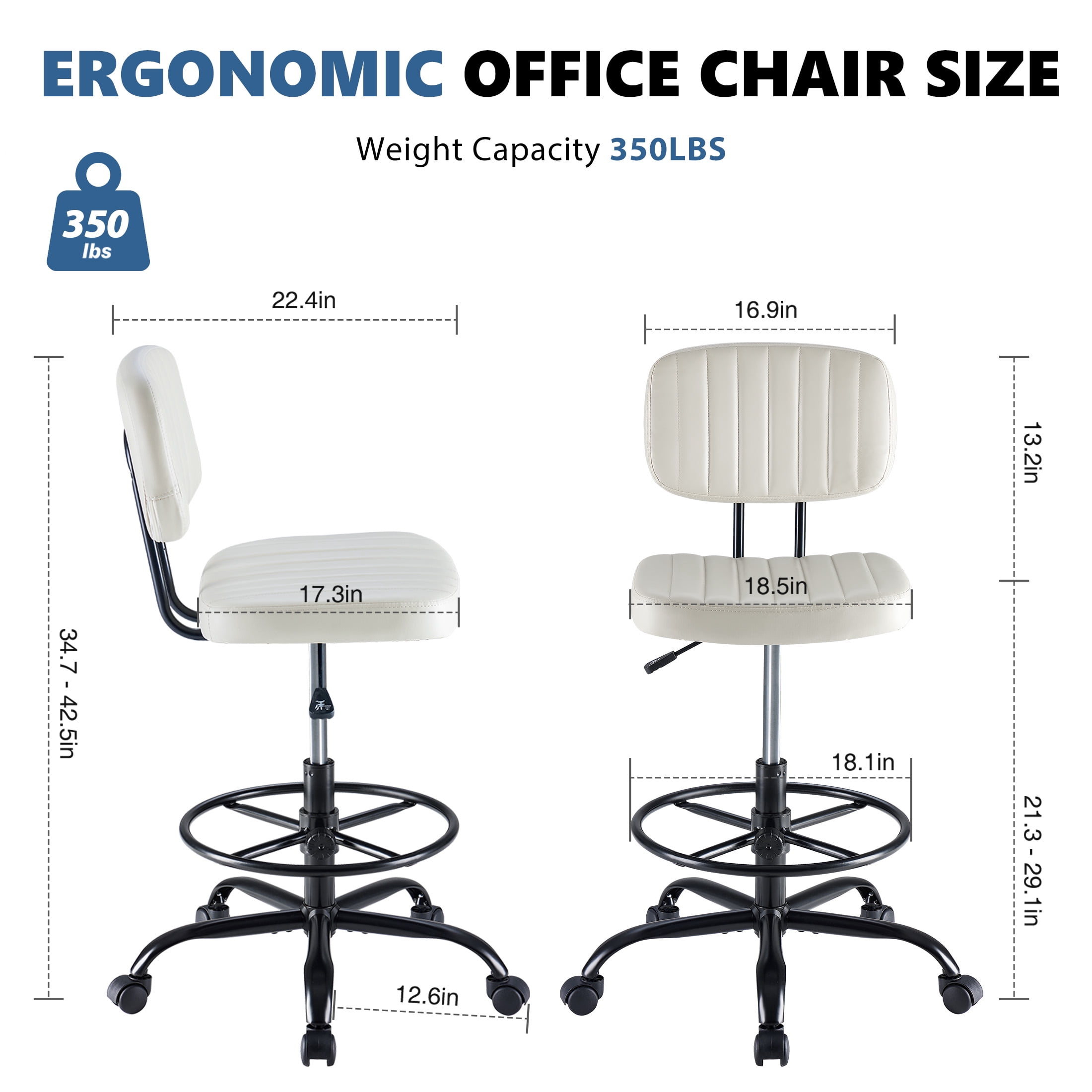 edx Adjustable Height & Foot Rest Office Desk Chairs with Backrest, PU Leather Modern Rolling Stool with Wheels 360°Swivel Task Chair for Home Office Bar Kitchen Shop(Beige)