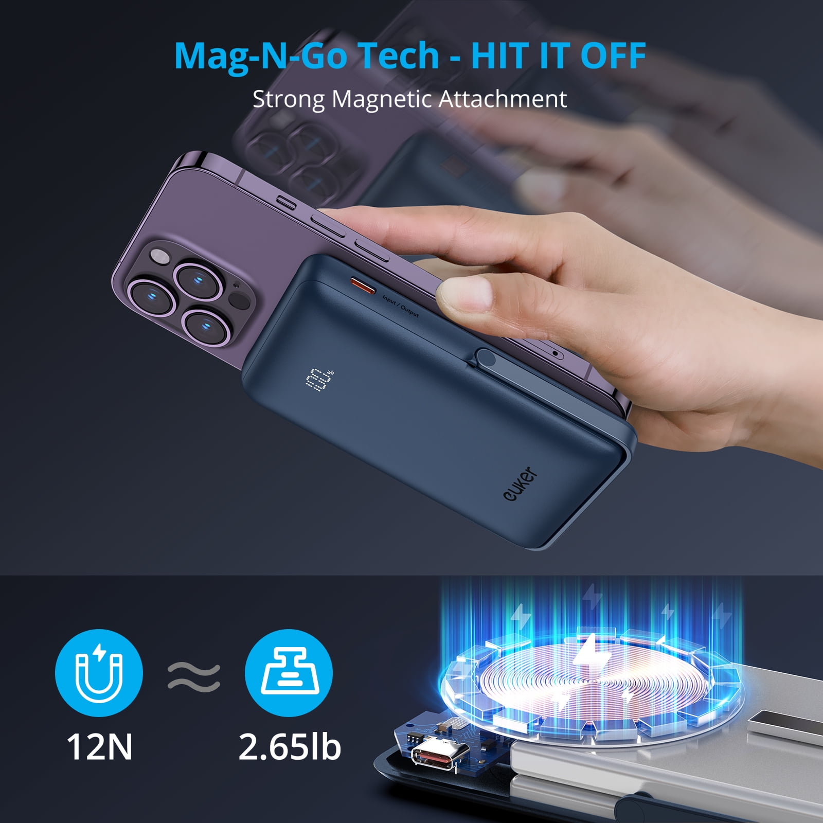 Euker Magnetic Wireless Portable Charger Power Bank 10,000mAh with Phone Stand for iPhone