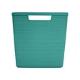 Curver Jute 11" Cube Basket, Resin Plastic Storage Bin, Aqua Slate, 4