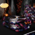 thumbnail image 5 of Homewish Halloween Sugar Skull Zipper Twin Comforter Sets with Fitted Sheet and 2 Pillowcases, Gothic Peony Bloom Zipper Bedding Set, Multicolor Dark Blue, Black Reversible, 5 of 7