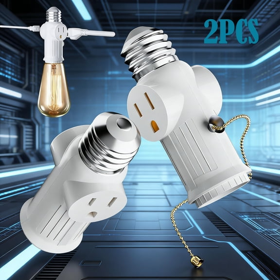 Light Socket to Plug Adapter, 2-Pack Pull Chain 2/3 Prong Light Socket Adapter E26/E27 Light Bulb Outlet Socket Polarized Plug Converter for Garages, Living Rooms, hallways, and More