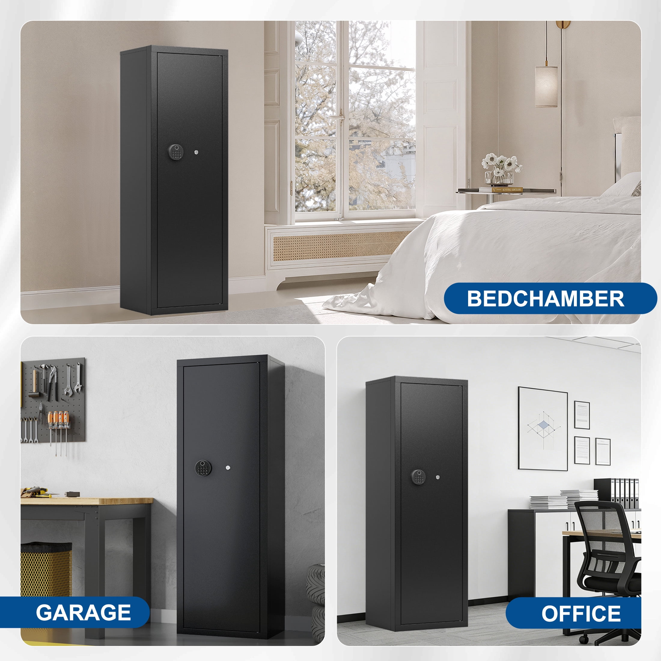 Sapital 10-12 Biometric Rifle Safe, Large Gun Cabinet with Independent Storage and Quick Access Fingerprint Lock
