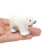 White Polar Bear - Small 2" Wooden Figurine - Arctic North Pole Snow Antarctica Carving Hand-Made Decoration Miniature Animals Woodwork