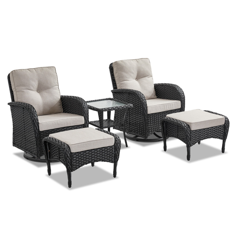 Unnifurnzi Outdoor Swivel Rocker Patio Chairs-6'' Thick Cushions Outdoor Rocking Chairs with Outdoor Ottoman Small Patio Furniture Set for Deck Porch Garden Balcony Poolside-Gray/Blue