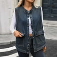 thumbnail image 7 of Ladies Denim Jackets Sleeveless Vest Trendy Button Down Jean Jacket Casual Solid Loose Cotton Waistcoat Gilet with Pockets 2025 Fashion and Versatile Clothes, 7 of 7