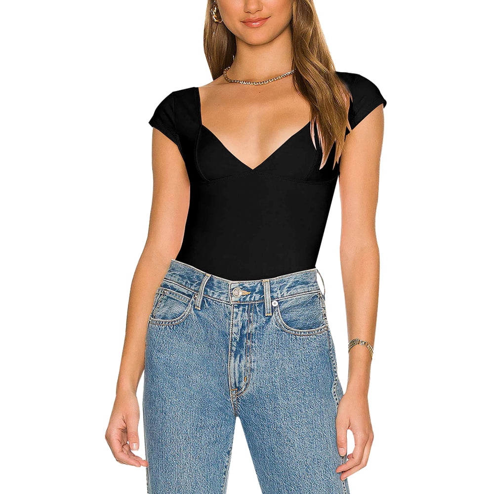 For det andet Privilegium appel Women's Summer Short Sleeve T-Shirt V Neck Basic Solid Summer Casual Crop  Top - Walmart.com