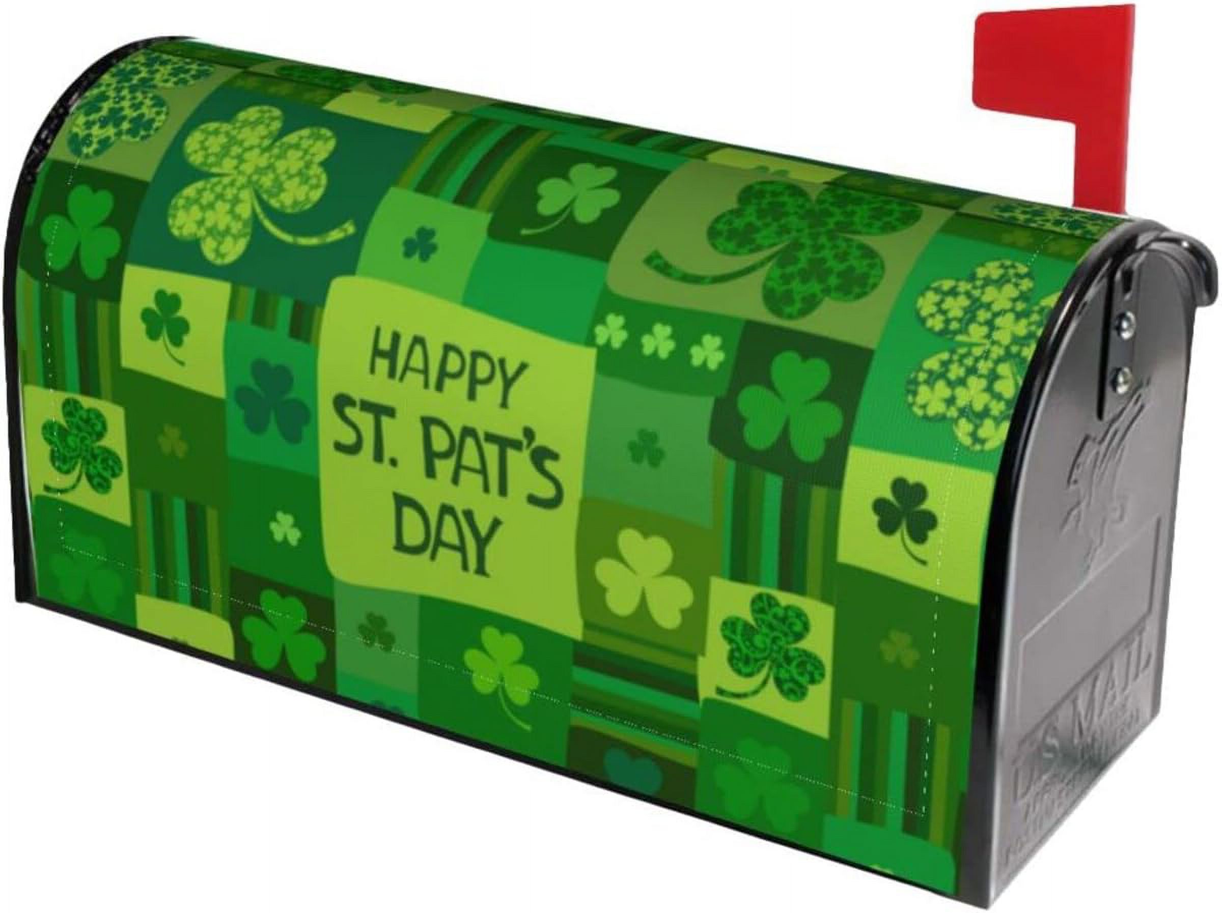 St. Patrick''s Day Green Plaid Clover Mailbox Magnetic Post Mailbox Cover Garden Decor Outdoor Large 25.5" X 21"