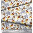 thumbnail image 2 of Soimoi White Silk Fabric Lion,Giraffe & Elephant Kids Print Fabric by Yard 42 Inch Wide, 2 of 3