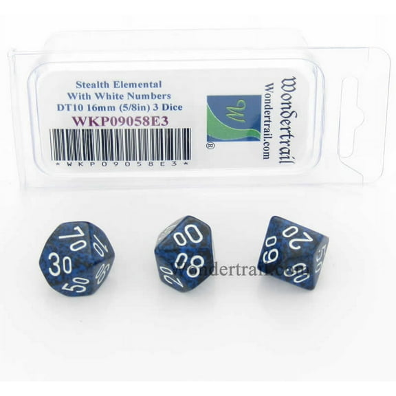 Stealth Elemental Dice with White Numbers DT10 16mm (5/8in) Pack of 3 Wondertrail