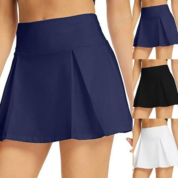 Skirts for Women Elastic Waist with Pockets Inner Ruffles A Line Flowy Sports Skorts Black Casual Summer Athletic Skort XS