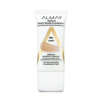 Almay Anti-Aging Foundation by Almay, Smart Shade Face Makeup with Hyaluronic , Niacinamide,  C & E, Hypoenic, Fragrance Free, 100 Light, 1 Fl Oz, 100 Light, 1 fl oz.