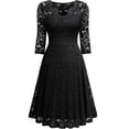 thumbnail image 4 of Gaecuw Black Dresses for Women Cocktail V Neck Vintage Dress Short Sleeve Calf Length Maxi Dresses Swing Formal Dresses Lace up Party Dress Prom Dresses Polyester Elegant Solid Wedding Guest Dresses, 4 of 6