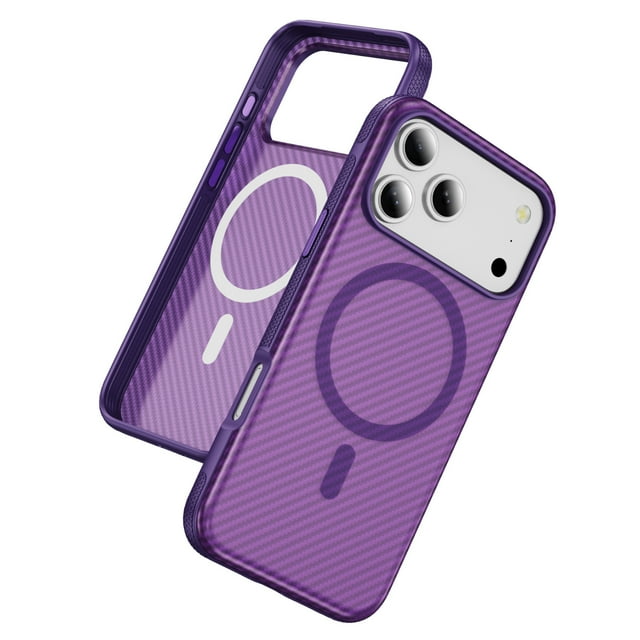 Compatible with Apple iPhone 17 Pro Max, carbon fiber magnetic phone case, iPhone 16 wireless charging, drop-proof protective case