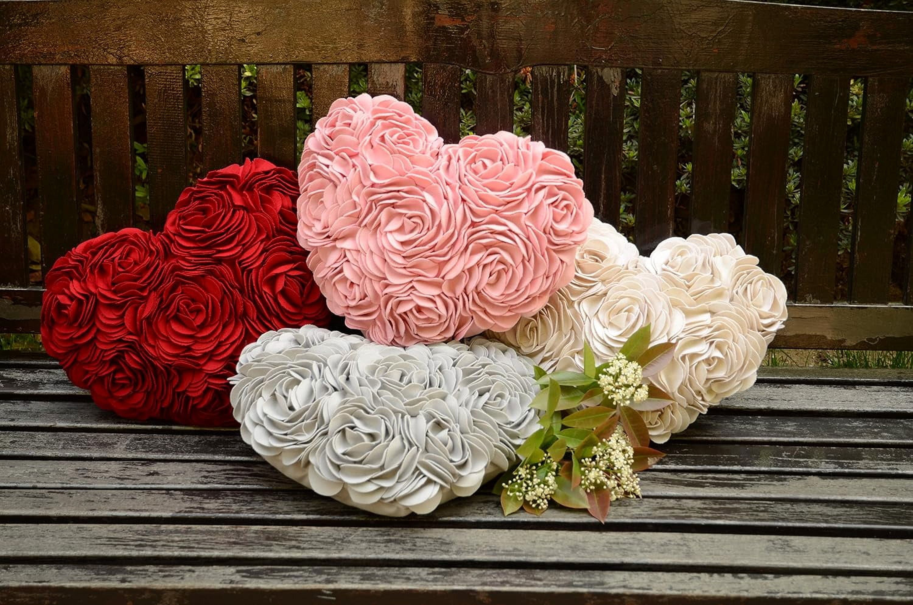 JWH 3D Flower Heart Shape Velvet Throw Pillows for Valentine Elegant Decor and Gift 13x16 inch Light Grey