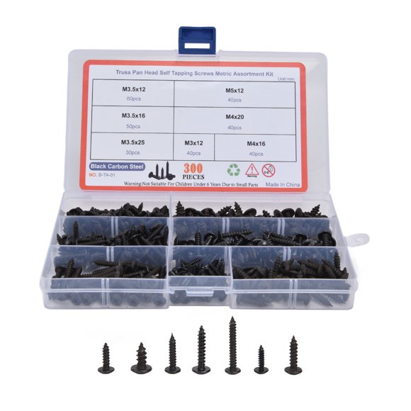 Carbon Steel Screw Kit, M3 M3.5 M4 M5 Hardware Fasteners Wear Resistant  Head Tapping Screws Standard Sizes  for Machinery Repair