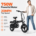 thumbnail image 4 of KAZEFLOW 750W Foldable Electric Bike 14 Inch 48V 10Ah Removable Battery 20MPH 30 Miles Class 2 UL2849, 4 of 11