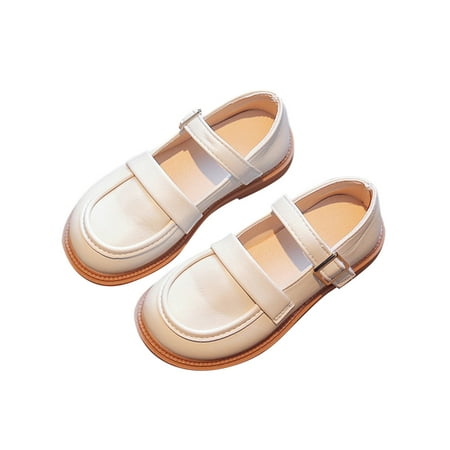 

Ritualay Girl Non-Slip Flats Fashion Round Toe Dress Shoe Uniform Party Slip On Mary Jane Beige 10C
