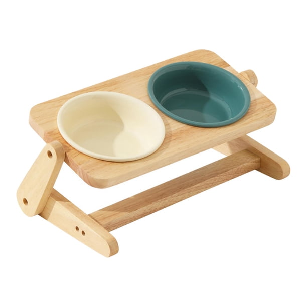 Comederos elevados para gatos, inclinados, para mascotas, para agua y comida de perros, altura ajustable Beige Verde Oscuro